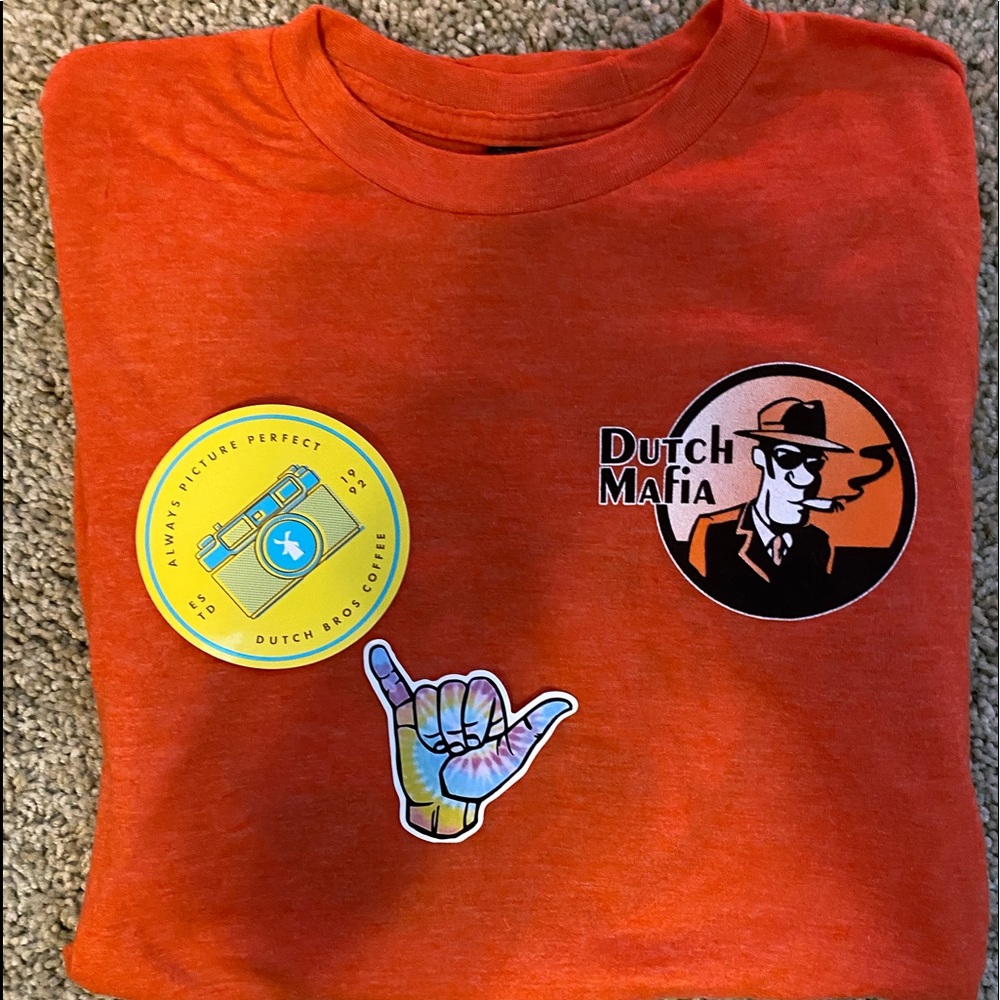 ‼️SOLD‼️Dutch Bro’s tshirt & stickers